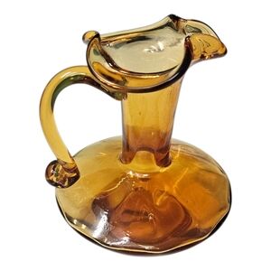 Vintage Hand Blown Amber Art Glass Pitcher